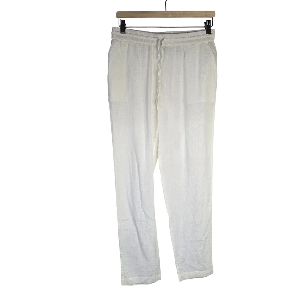 J. Crew‎ Beach Pants Women S White 100% Cotton Gauze Coastal Summer